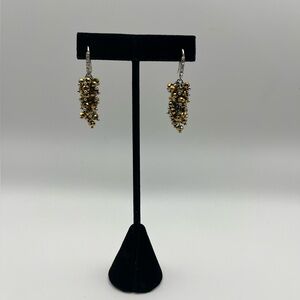 Gold & Silver Beaded Cluster Drop Earrings – Statement Dangle Style